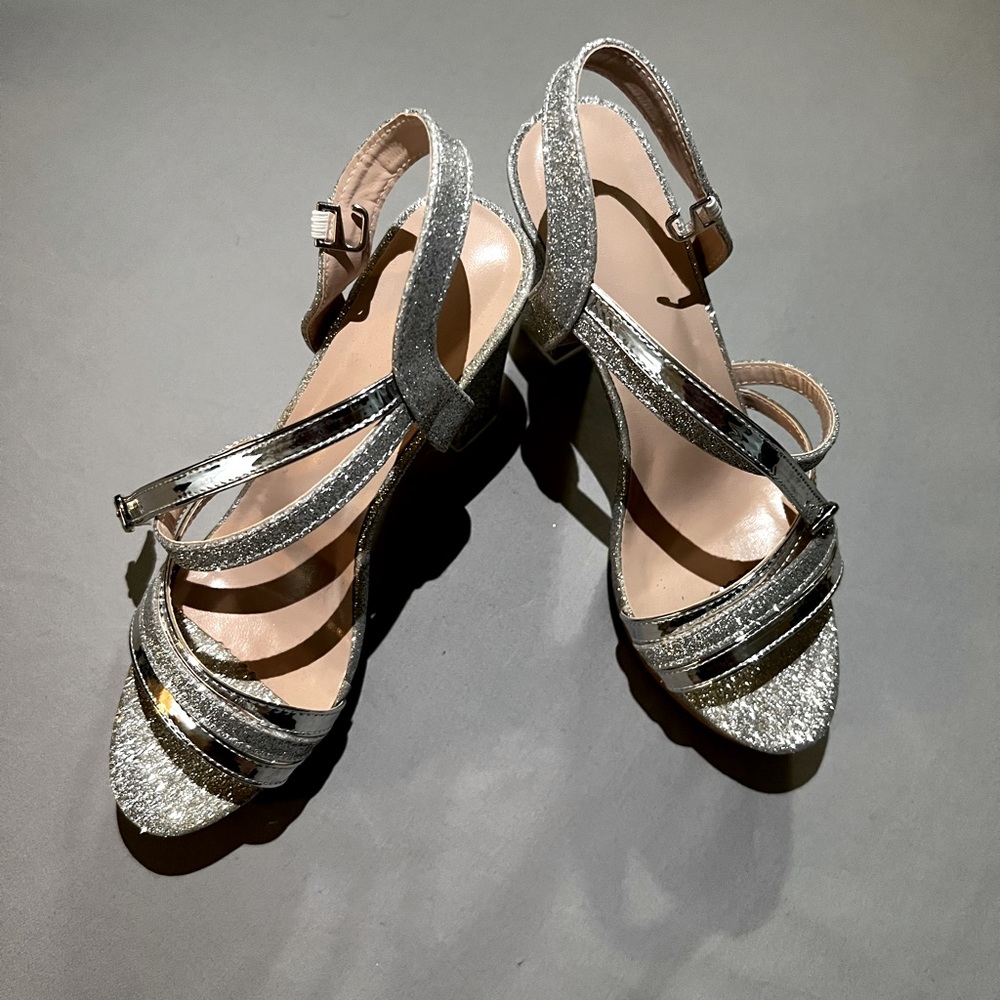 Silver Glittery Platform Heels